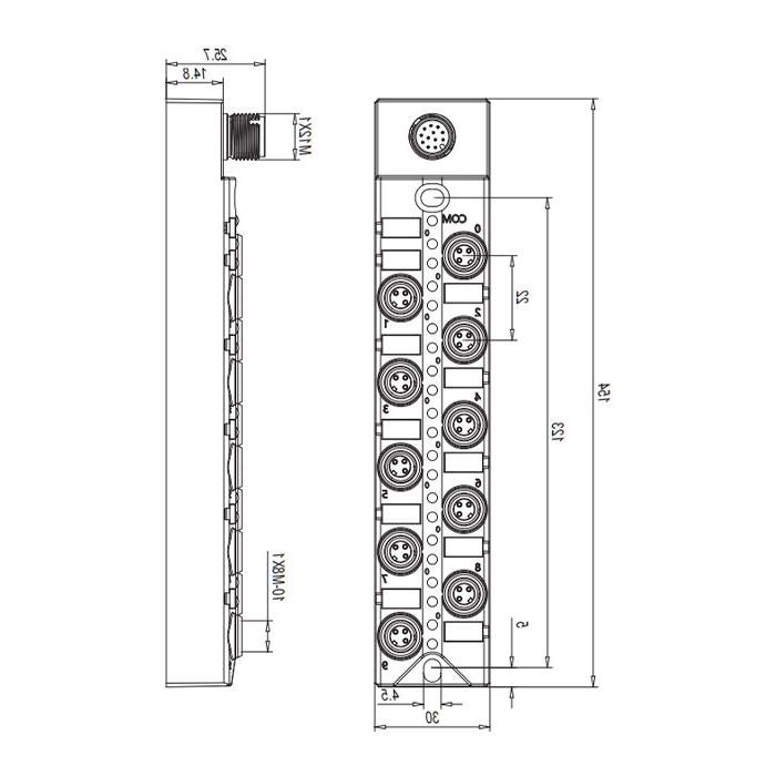 M8分线盒、NPN、10端口分体式、带LED、M12集成接口基座、23NAS1