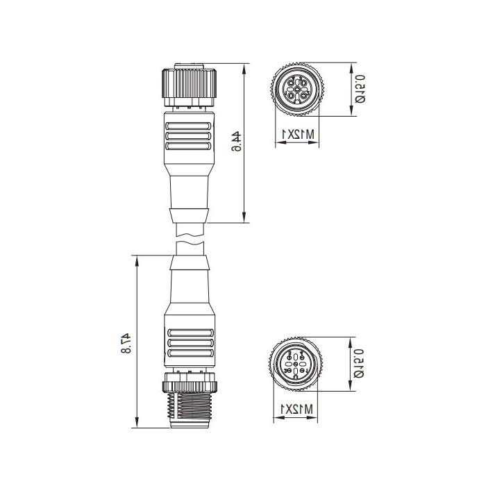 M12 4Pin male/female、Dual end pre cast PVC non flexible cable、With shielding、Red sheathed 、0C4281-XXX