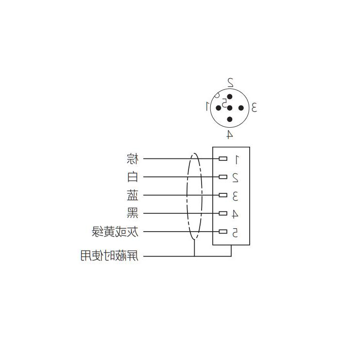 M12 5Pin、公头直型、单端预铸电缆、防焊渣PUR材质、橙色护套、64T073-XXX